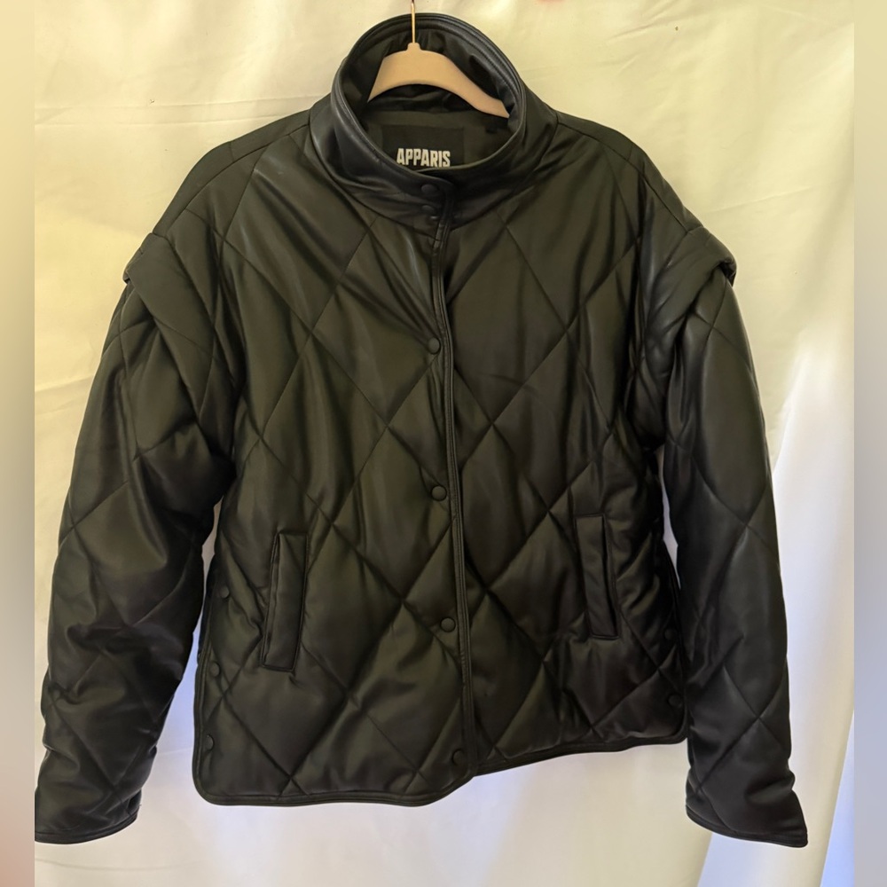 Apparis Quilted Faux Leather Black Jacket - Picture 5 of 12